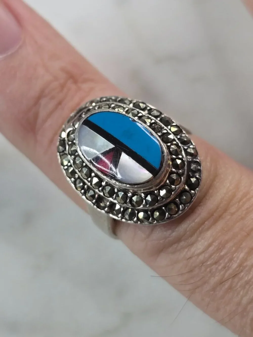 Womens Vintage Estate Sterling Silver Southwestern Zuni Ring 5.2g E654
